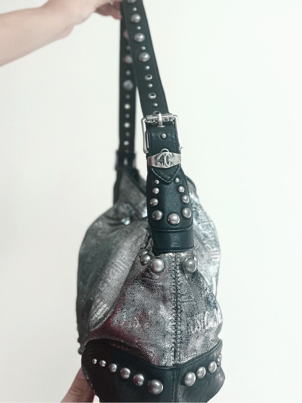 RARE 2007 Vintage Roberto Cavalli | Studded Metallic Hobo Bag - Picture 3 of 9